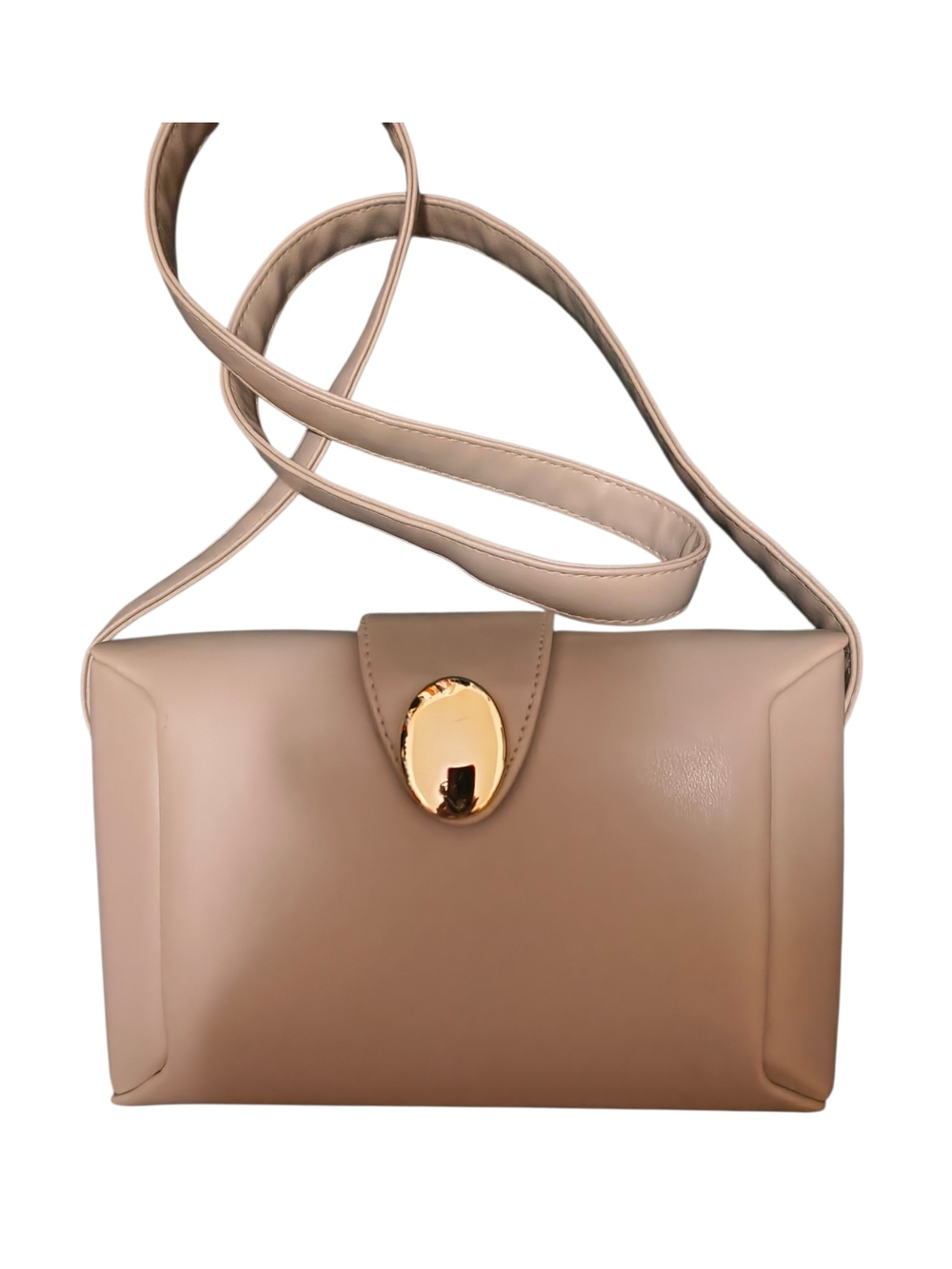 Vintage Kathie Lee Taupe Crossbody Shoulder Bag with Gold Accent